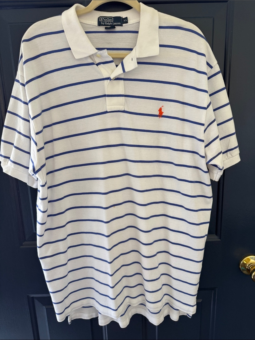 Polo by Ralph Lauren White Polo with Blue Stripes & Orange Pony Logo - Size XL - Picture 6 of 7